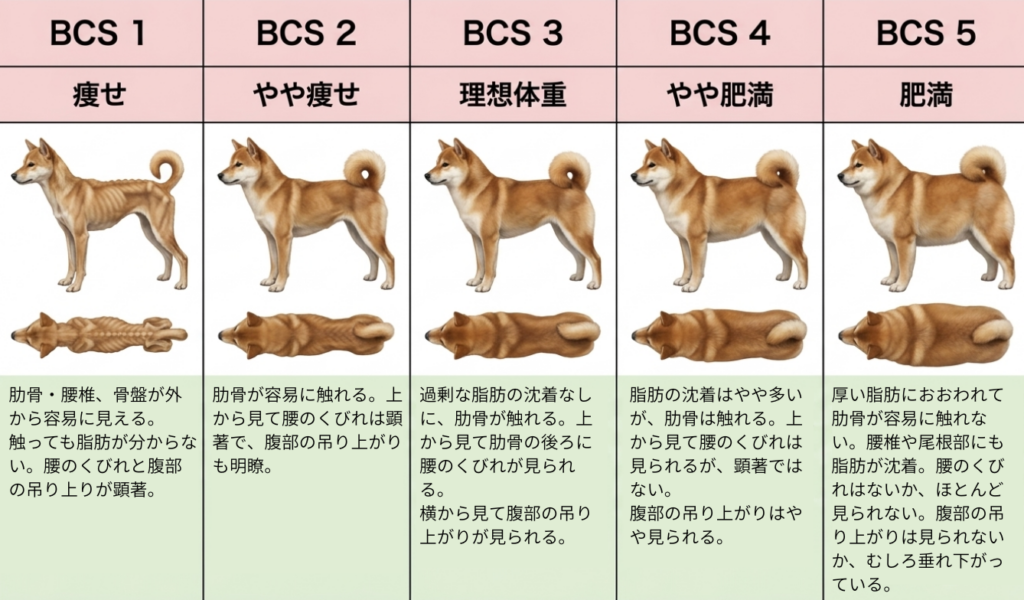 BCS(ボディコンディションスコア)の比較図