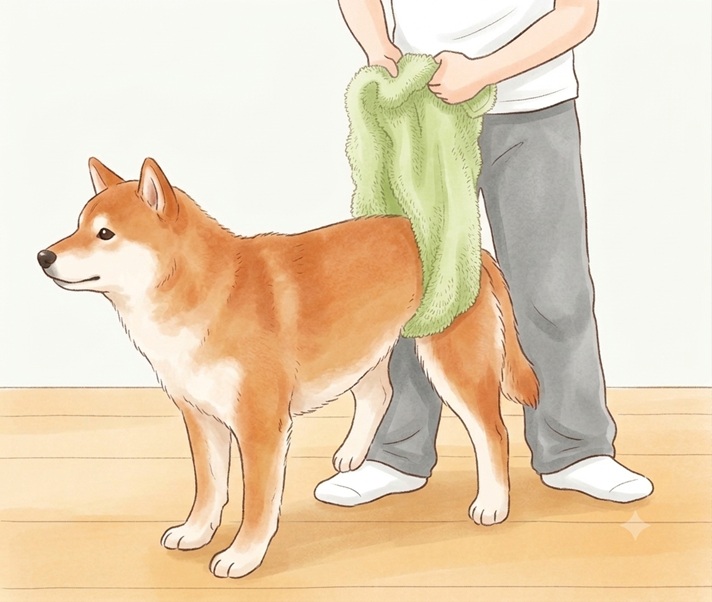 タオルを使った歩行補助のイラスト
